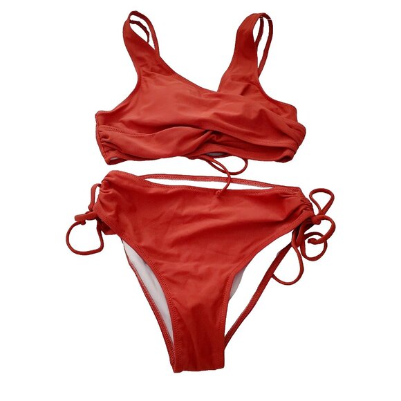 Beachsissi Other - Beachsissi 2 Piece Swimsuit Burnt Orange Criss Cross Top Removable Pads Size S